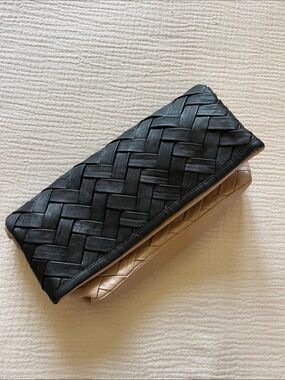 Woven Leather Clutch  - Black & Nude